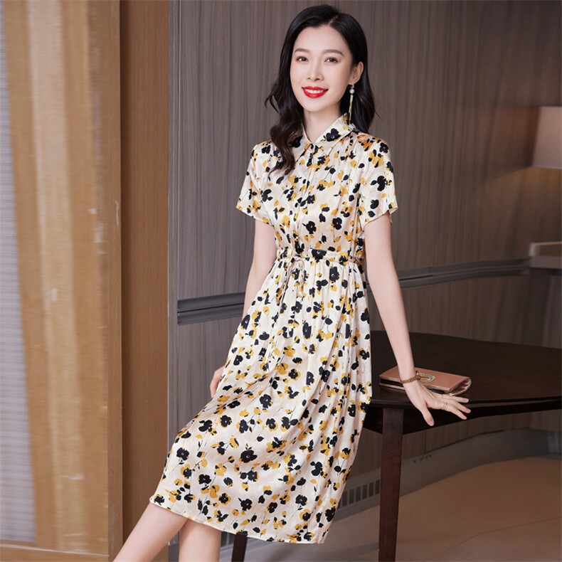 重磅真丝桑蚕丝连衣裙女2024夏季新款波点收腰显瘦气质香云纱裙子,女装连衣裙,阿舍尔精品