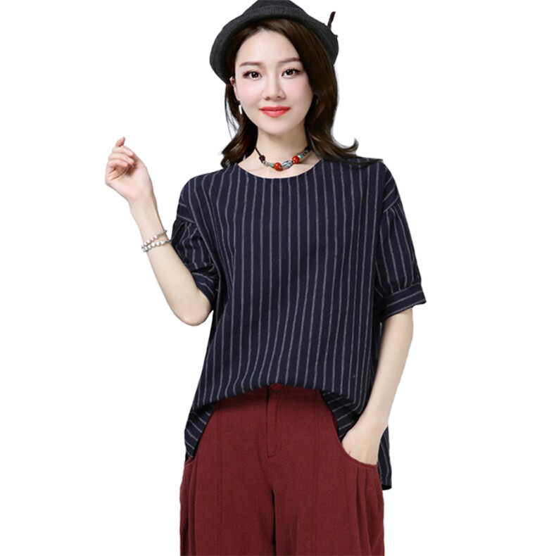 T恤竖条纹圆领2021年夏季短袖宽松修身显瘦百搭潮流简约个性,女装T恤,独衣靓