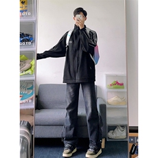 B221美式ins高街小众拉链直筒牛仔裤LK23028-P60控78，男装牛仔裤，电商B221