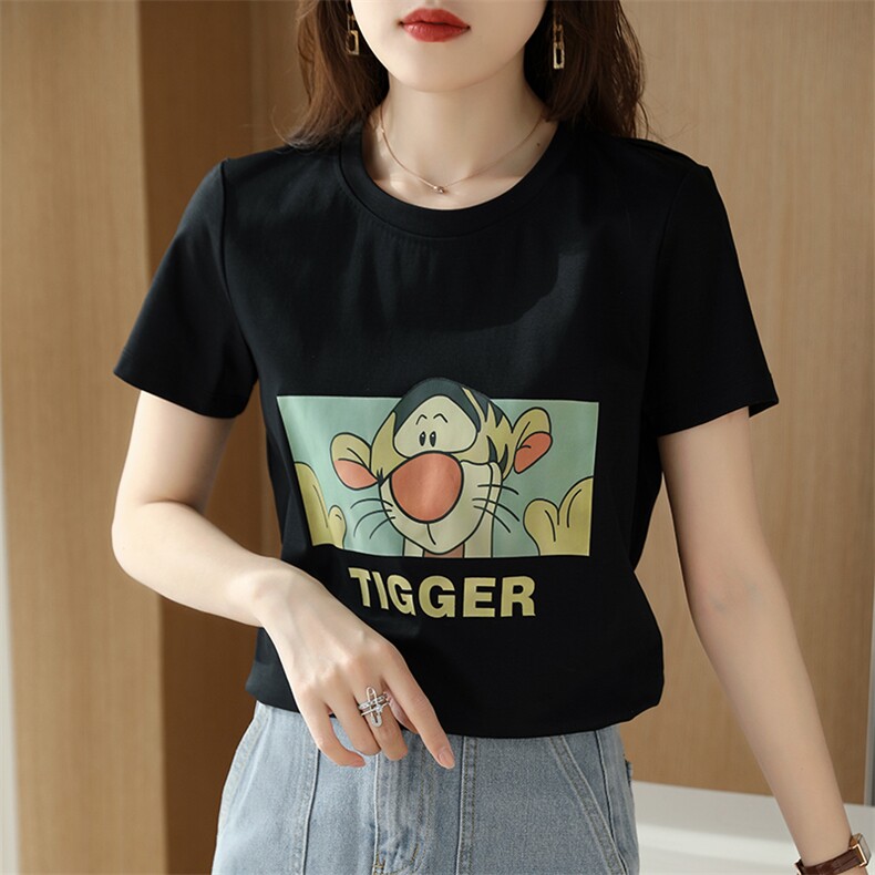 跳跳虎烫画夏季时尚小众个性棉T,女装T恤,元素羊绒