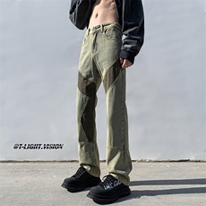B221美式ins高街小众拼接修身小脚牛仔裤LK23038-P65控88，男装牛仔裤，电商B221