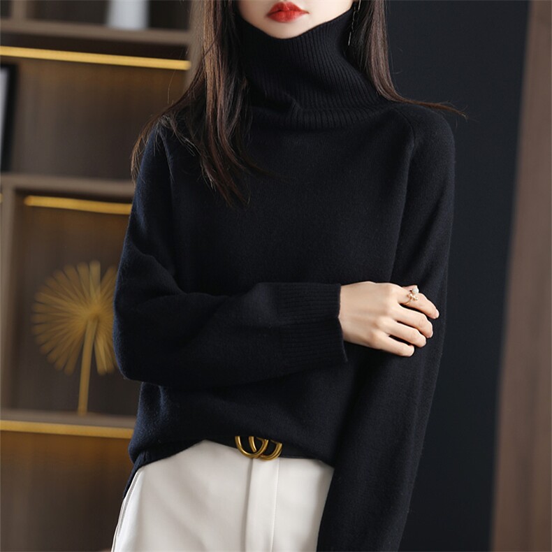 新款高领羊毛衫女秋冬宽松显瘦百搭时尚保暖毛衣，女装羊毛衫，朝思羊绒