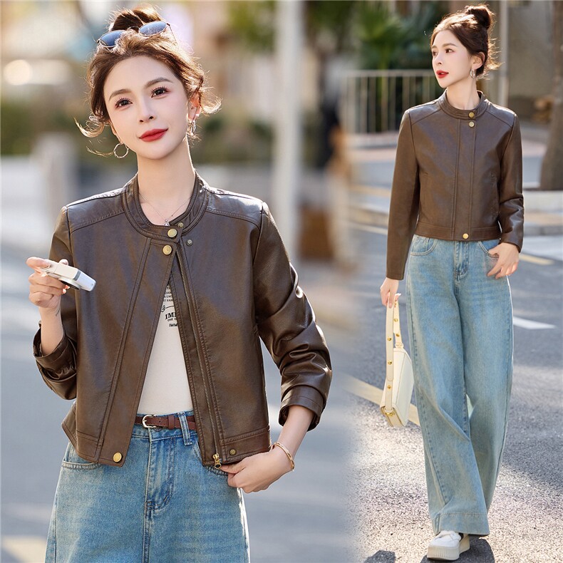 2026春装新款时尚潮流皮衣小外套机车服女装,女装皮衣,1C078