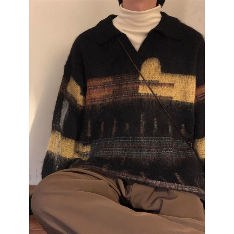 美式覆古chic撞色针织衫男女冬宽松bf慵懒风套头毛衣潮MZ897-P59,男装针织衫/毛衣,星座412-3