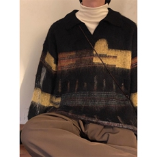 美式覆古chic撞色针织衫男女冬宽松bf慵懒风套头毛衣潮MZ897-P59，男装针织衫/毛衣，星座412-3