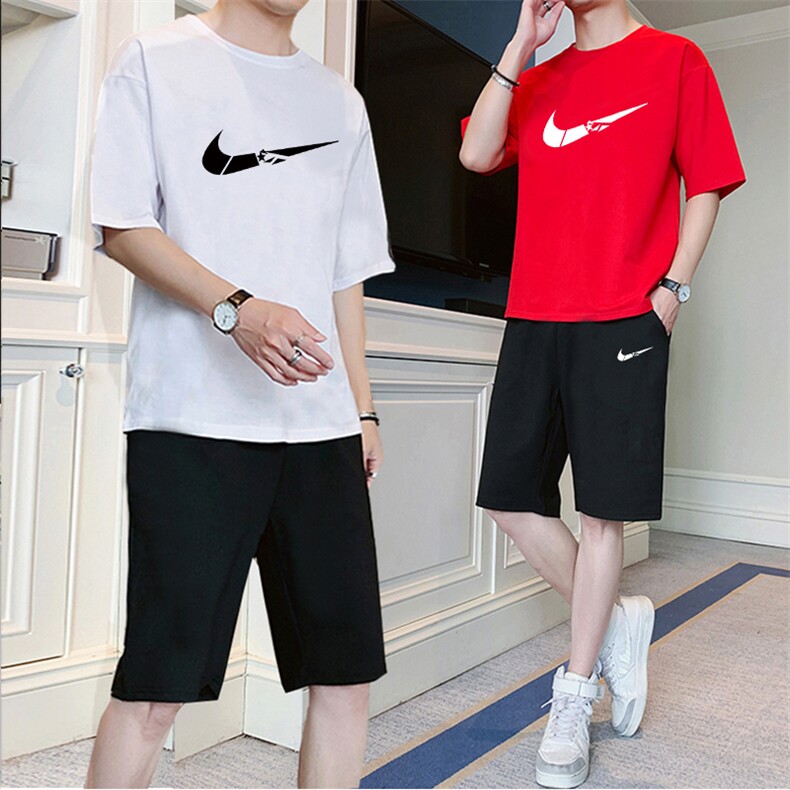 2021夏季五分袖T恤短裤套装男潮流ins休闲宽松上衣服F208P55,男装休闲套装,电商A086