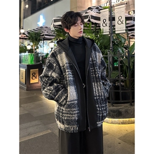 秋季粗格子经典两色连帽男大休闲百搭夹克外套男  A071-L23-P118图片