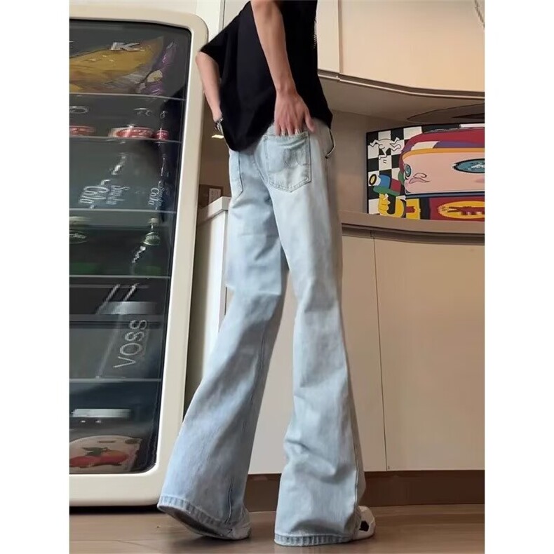 1506/Q73070/P47微喇牛仔裤男款夏季弯刀裤阔腿宽松喇叭裤男图片
