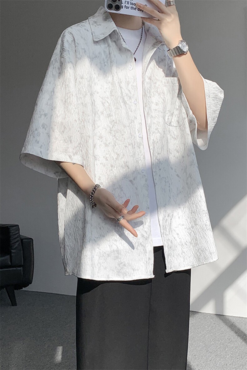 8XL-M肌理褶皱冰丝短袖衬衫男夏薄款半袖防晒衬衣外套DC28010P45,男装衬衫,电商B312