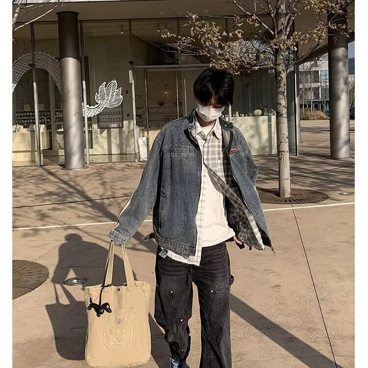 秋季新款水洗做旧牛仔外套男女中性vintage立领夹克潮流百搭上衣,男装工装外套,星座1210-1