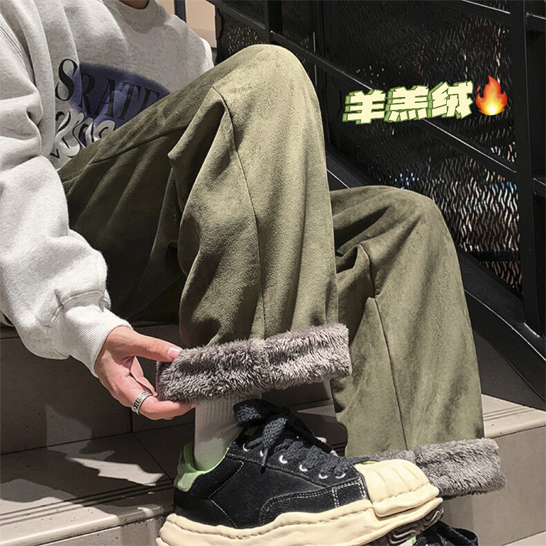 羊羔毛加绒加厚得物二开休闲裤白底平铺图现货C323-1-JR8886-P55，男装卫衣，电商C323-1