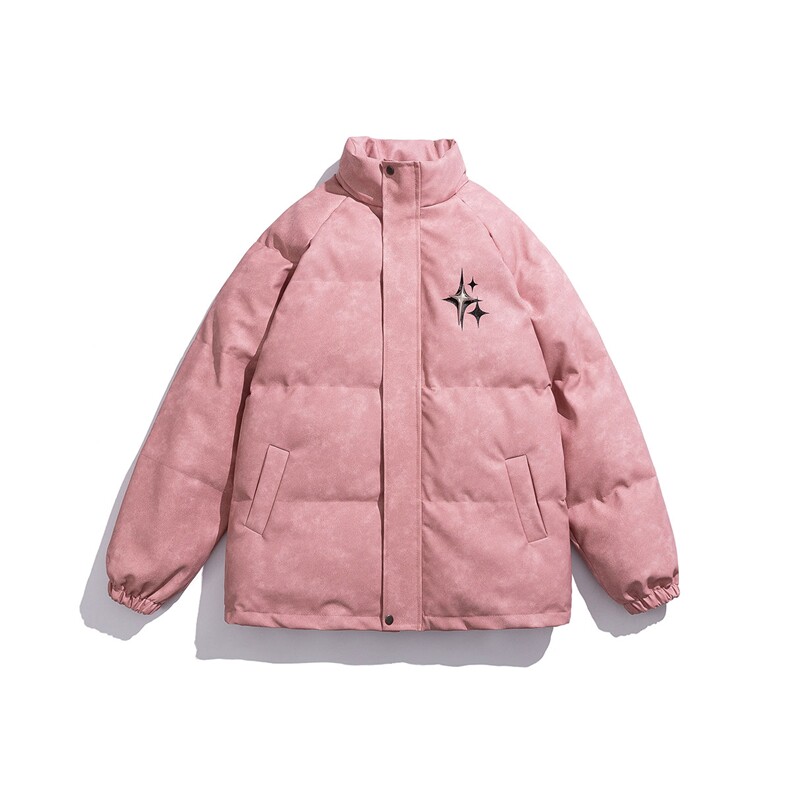 白底PU皮复古做旧可拆卸四芒星胸针设计棉衣男MY77721P128控168，男装棉衣，星座227-7