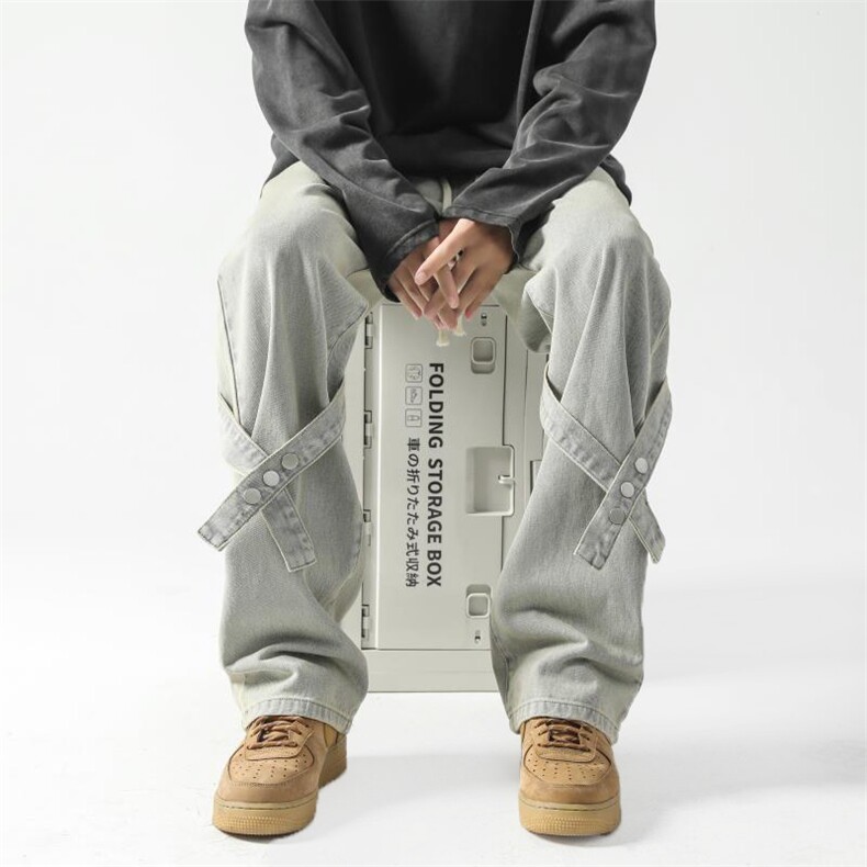 绑带潮牌牛仔裤直筒B342-K7024-P55控78,男装牛仔裤,电商B342
