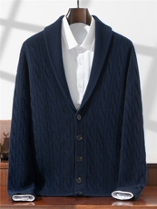 2025年秋冬季100羊毛衫时尚都市双股青苹果领羊毛开衫休闲外套，男装针织衫/毛衣，星纬羊绒