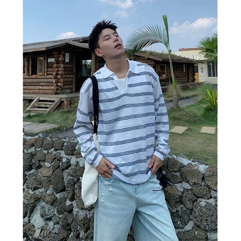 时尚流行慵懒新款气质潮流日系ins长袖POLO简约百搭文艺T5607,男装Polo衫,星座1116A（原606A-3）