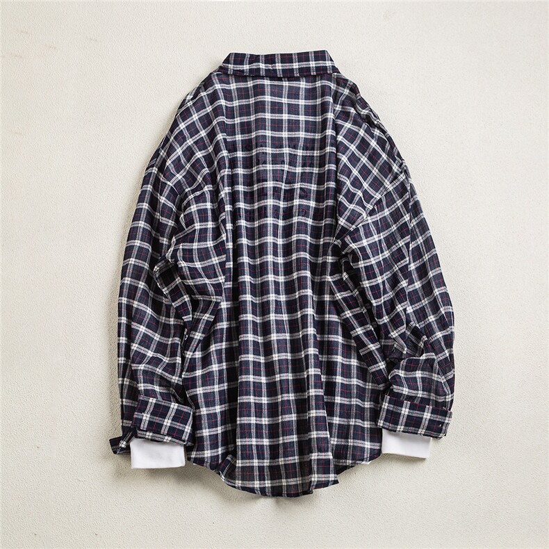 B413-1-DX6113美式复古慵懒感长袖格子衬衫男女宽松休闲衬衣外搭,男装衬衫,电商B413-1
