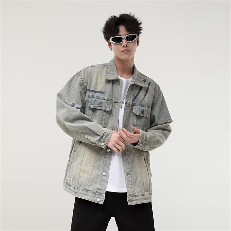 春秋季牛仔水洗设计感夹克百搭宽松休闲潮流情侣牛仔外套WT04p70,男装夹克,星座1013