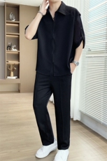 夏季凉感冰丝短袖衬衫长裤套装休闲透气时尚两件套，男装T恤，星座1206（原A206）
