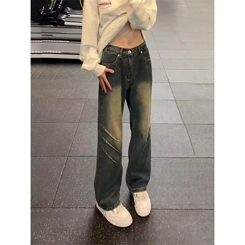 小个子复古微喇牛仔裤女春秋新款美式高腰显瘦宽松不贴腿喇叭裤子图片