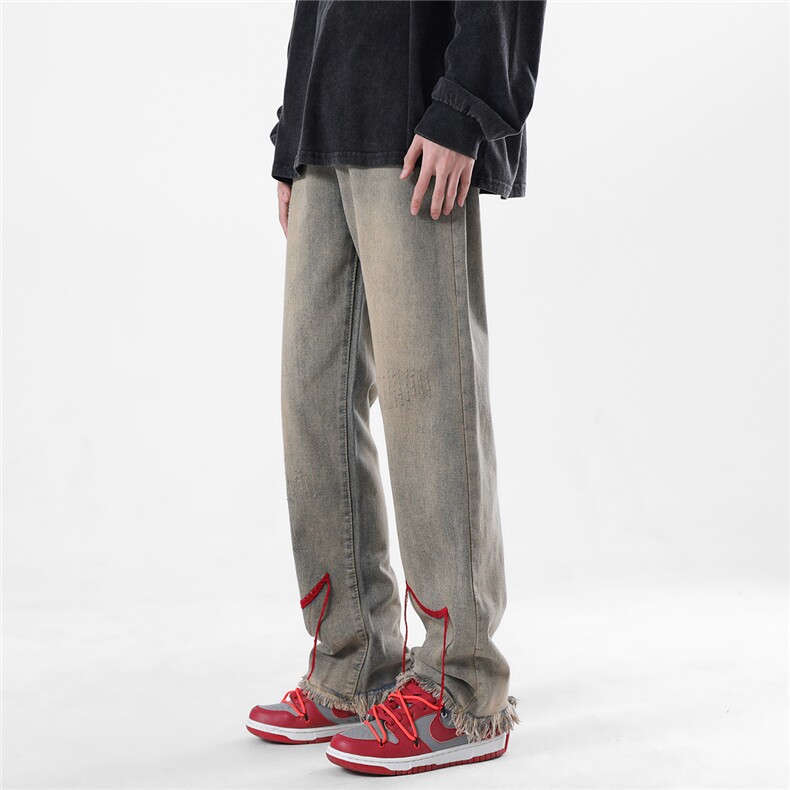 K019红线高街潮ins美式复古毛边牛仔裤P55限价78,男装牛仔裤,星座715-2