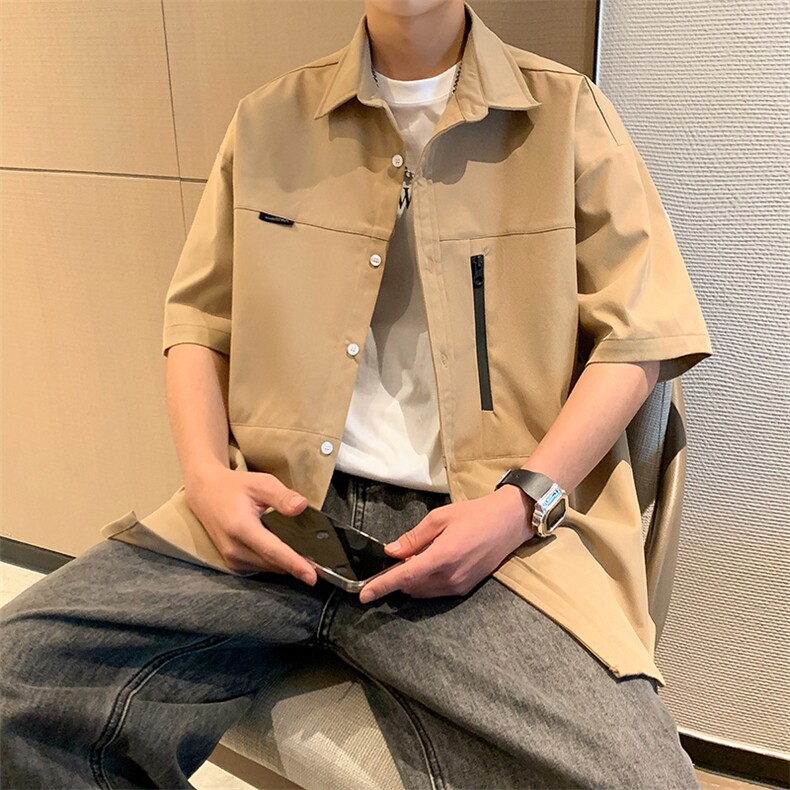 109-C4103-特批40夏季新款港风宽松潮流翻领短袖衬衫,男装T恤,星座109