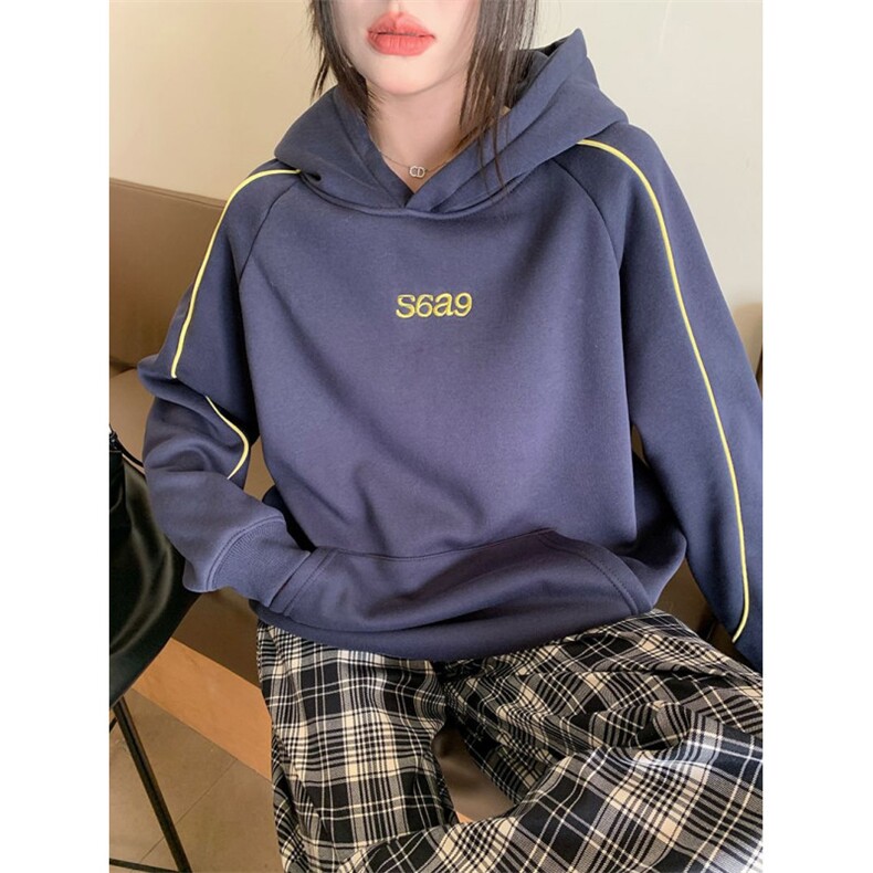 5576-P63新款刺绣设计感纯棉华棉复合连帽卫衣加绒,女装卫衣/绒衫,星座617A-2