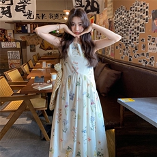 蕾丝花边碎花无袖背心连衣裙女夏2025新款显瘦绝美爆款超好看长裙，女装连衣裙，2C176