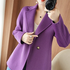 时尚百搭橙色羊毛大衣显瘦修身短款气质外套，女装毛呢外套，乾庄羊绒