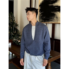 秋冬细纱混纺立领解构拼接假两件百搭针织衫TK81，男装针织衫/毛衣，星座516A