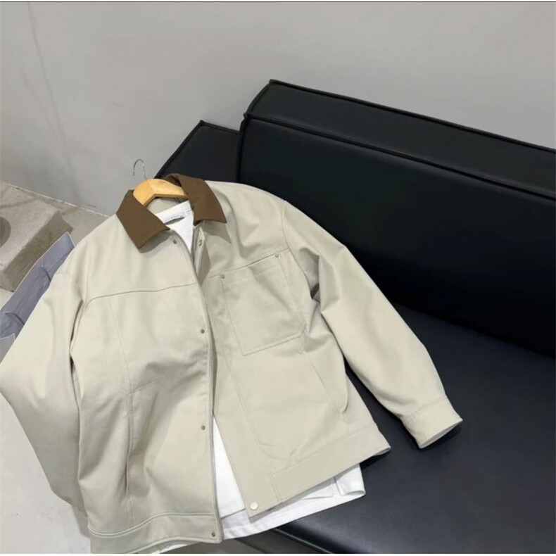 新款大货巴恩风撞色衬衫皮领宽松夹克男DSA157-1-J2520-P80,男装夹克,电商A157-1