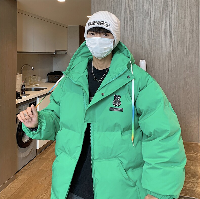 港风新品小熊加厚宽松连帽面包服棉衣外套情侣装棉服G1033P128,男装棉衣,电商A339