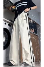 美式条纹撞色直筒宽松休闲速干运动裤男女阔腿长裤K8649-特价P40，男装休闲裤，电商A007