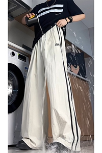 美式条纹撞色直筒宽松休闲速干运动裤男女阔腿长裤K8649-特价P40图片