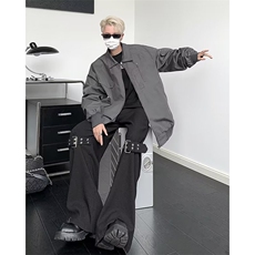 美式不规则夹克外套男秋冬款拉链装饰袢宽松港风潮炸街JK752/P68，男装夹克，星座506