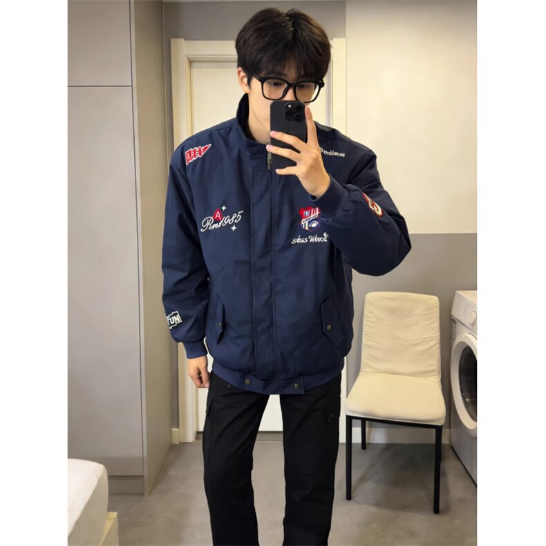 徽章刺绣防风立领潮牌短款夹克机车服,男装夹克,四季星座505