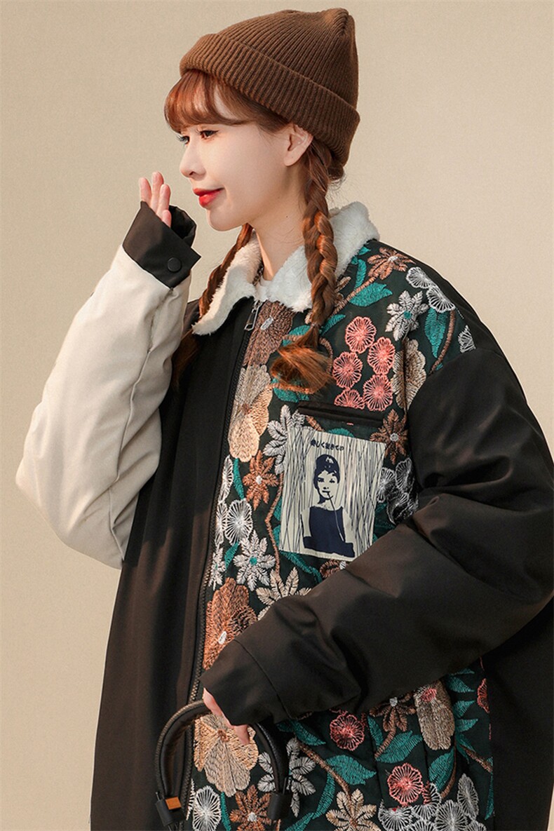 1中性风刺绣拼接翻领羊羔毛大码M-5XL棉服外套女8723P110控148,男装棉衣,星座226-2
