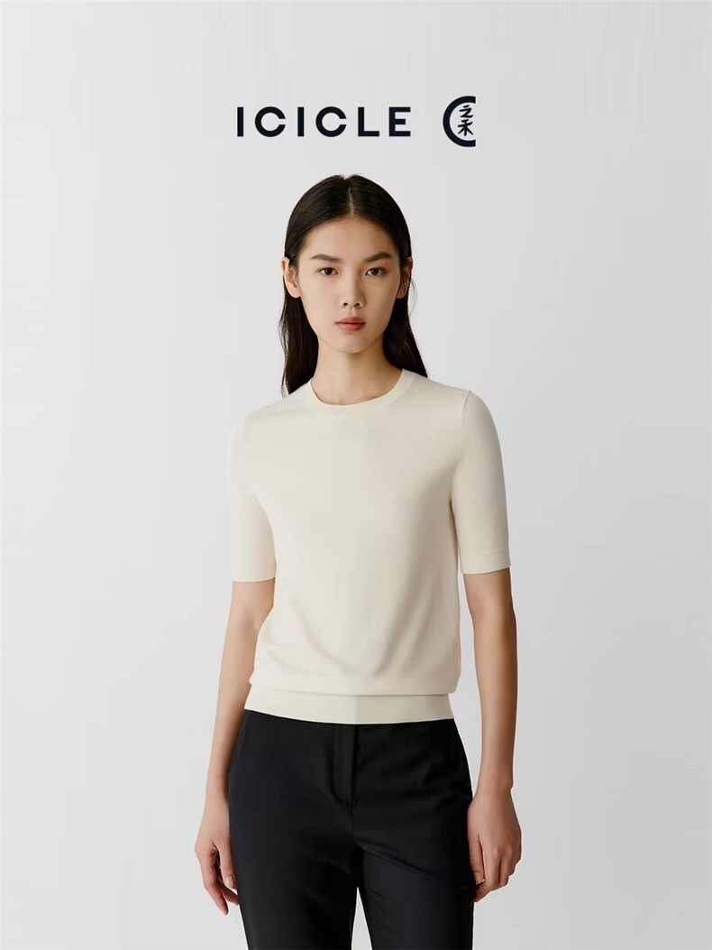 针织短袖t恤女2025新款夏季薄款宽松显瘦打底上衣小衫,女装T恤,更慕羊绒