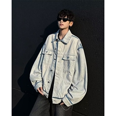 CL056-P72美式复古水洗做旧牛仔夹克男高街vibe潮牌痞帅工装外套，男装夹克，电商C233