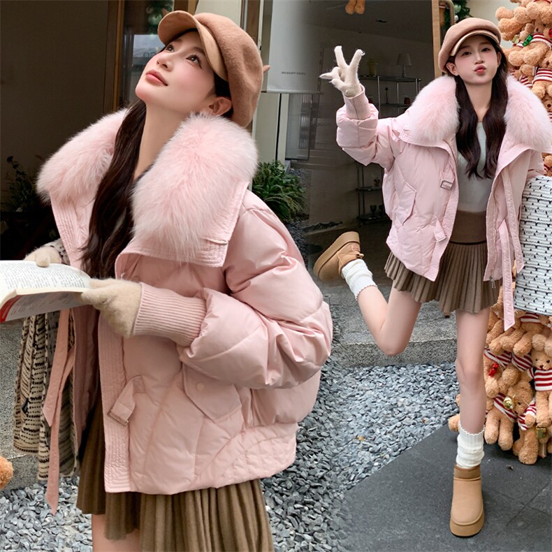 现货现货！2025冬装新款糖果色可爱超大狐狸毛加厚白鸭绒羽绒服女,女装羽绒服,时尚风爆