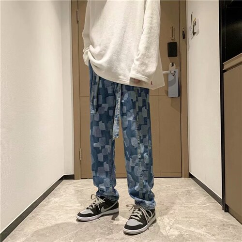 春季港风牛仔裤高街直筒长裤男ins潮牌宽松坠感阔腿裤潮k702-p55图片