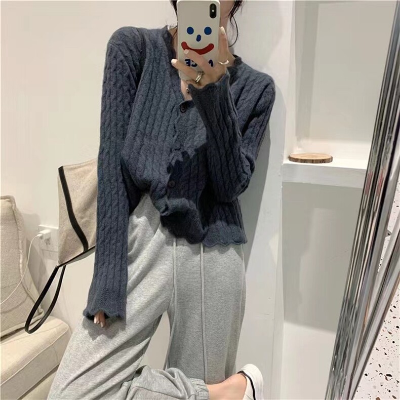 秋季新款舒适显瘦时尚百搭荷叶边针织开衫,女装羊毛衫,恒恩羊绒
