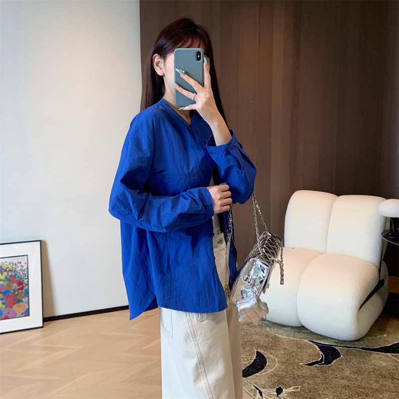 显白极简新款衬衫显瘦高支高密廓形百搭多色百搭小衫,女装衬衫,湘姗