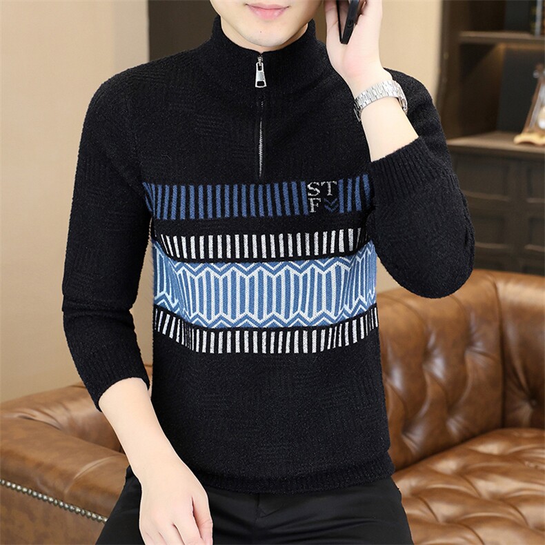 1018-1-M658-P45男秋冬新款青少年时尚个性半拉链休闲针织衫毛衣，男装针织衫/毛衣，星座1018-1​