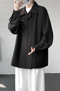 8XL-M 风新中式黑色翻领长袖衬衫男秋季休闲衬衣痞帅CS537P58图片