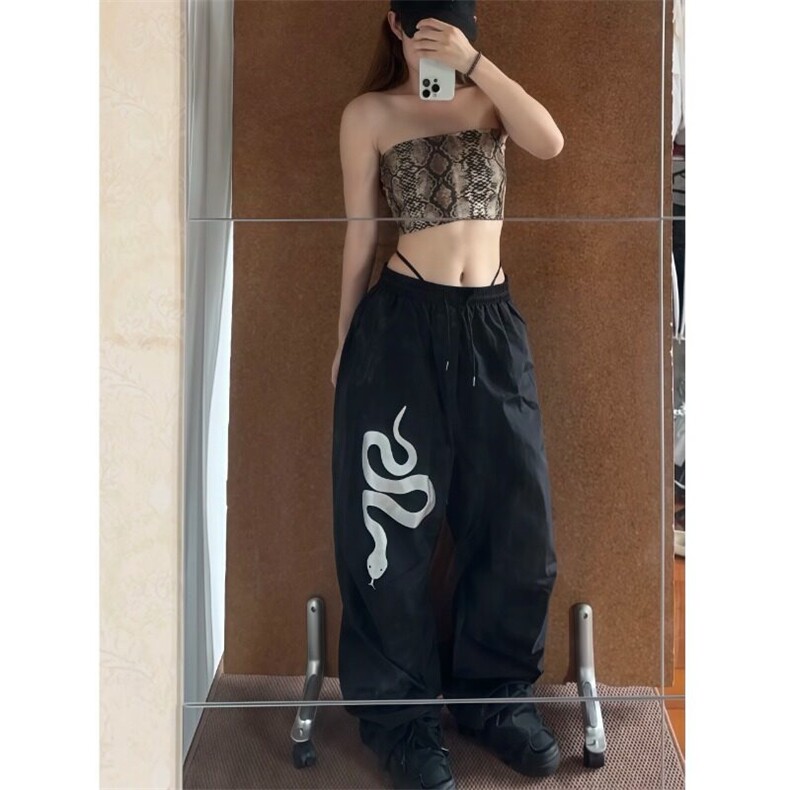 【网图现货】美式复古宽松反光速干阔腿裤K3021/P45,女装休闲裤,星座205-3