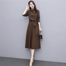 高级感早秋长袖连衣裙女2023新款高端名媛气质收腰显瘦过膝长裙子,女装连衣裙,新思路