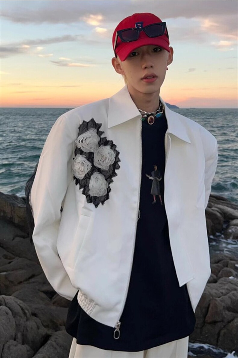 [有货]暗黑系网纱玫瑰夹克小西服廓形飞行员外套JK1010特P96,男装夹克,星座908-1