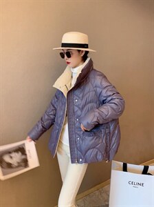 【现货】2021年秋冬季显瘦宽松白鸭绒短款撞色羽绒服图片
