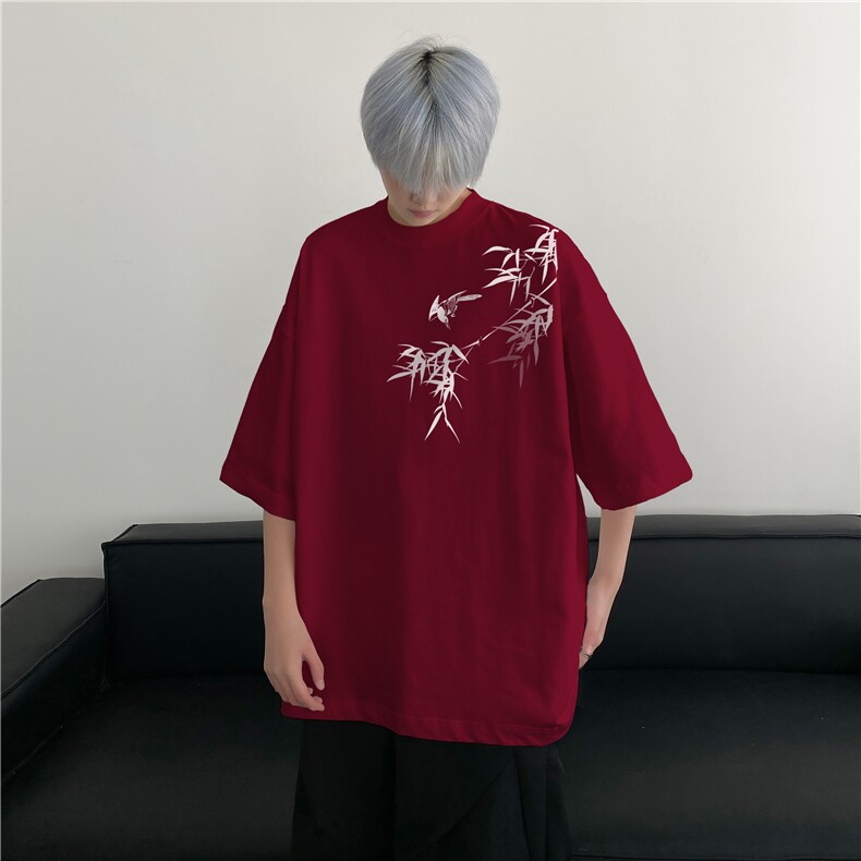 抖音品质直播得物风新中式竹叶印花短袖T恤dcm298-特批20控38图片
