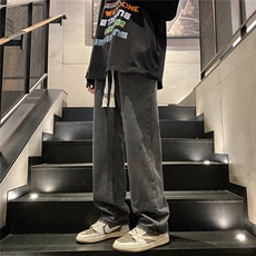 直筒宽松牛仔裤男秋季潮牌ins高街复古阔腿港风老爹裤子N5080-p30，男装牛仔裤，星座1008-1